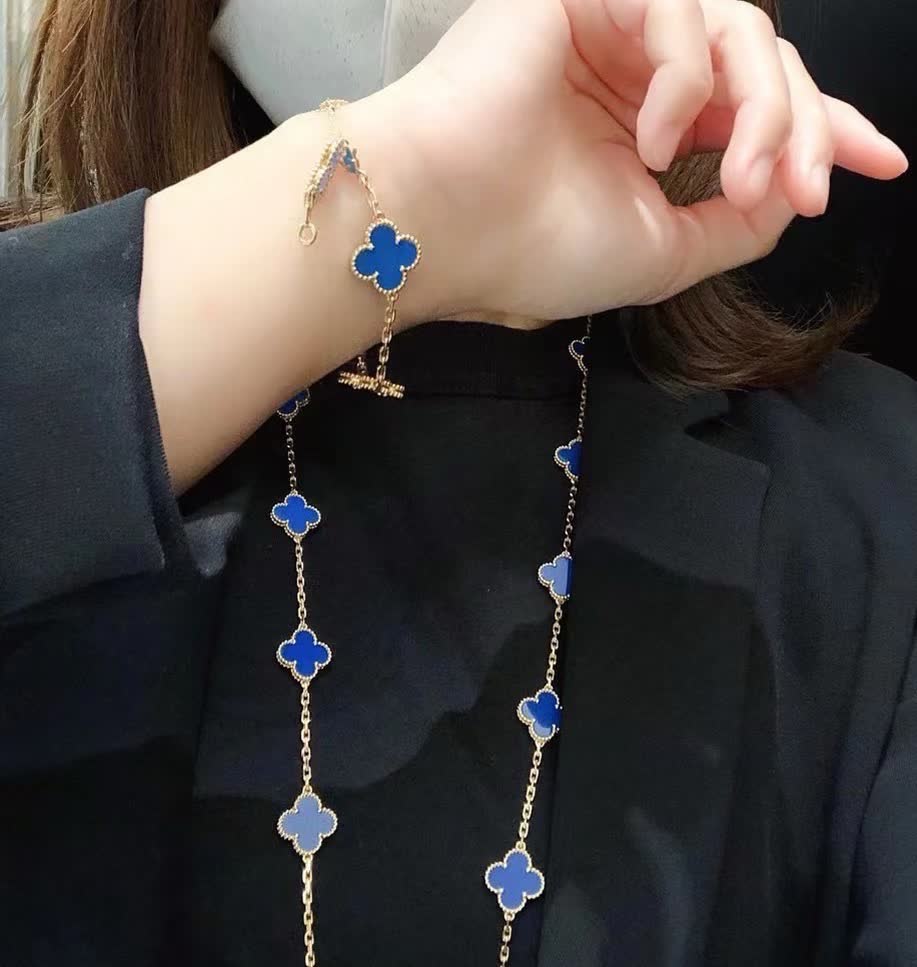 Van Cleef & Arpels Vintage Alhambra Blue Enamel Gold Necklace Van Cleef & Arpels Vintage Alhambra Blue Enamel Gold Necklace